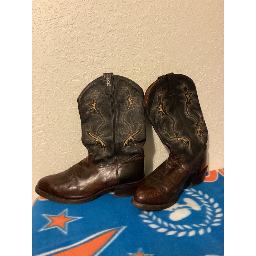 TONY LAMA SHRUNKEN SHOULDER BROWN LEATHER ROPER COWBOY BOOTS MEN'S 12 D